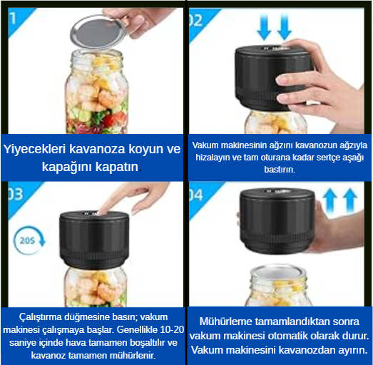 2026 Otomatik Elektrikli USB Taşınabilir Mason Kavanoz Vakum Makinesi Ev ve Karavan Kullanımı için Gıda Saklama